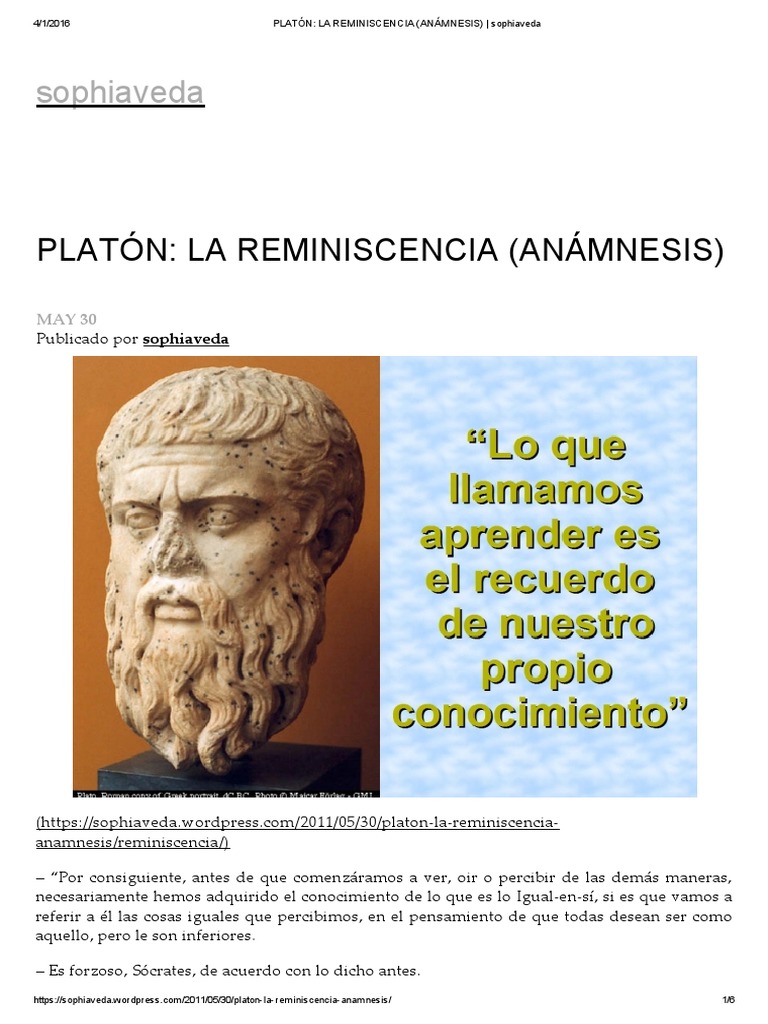 Platón_ La Reminiscencia (Anámnesis) _ Sophiaveda