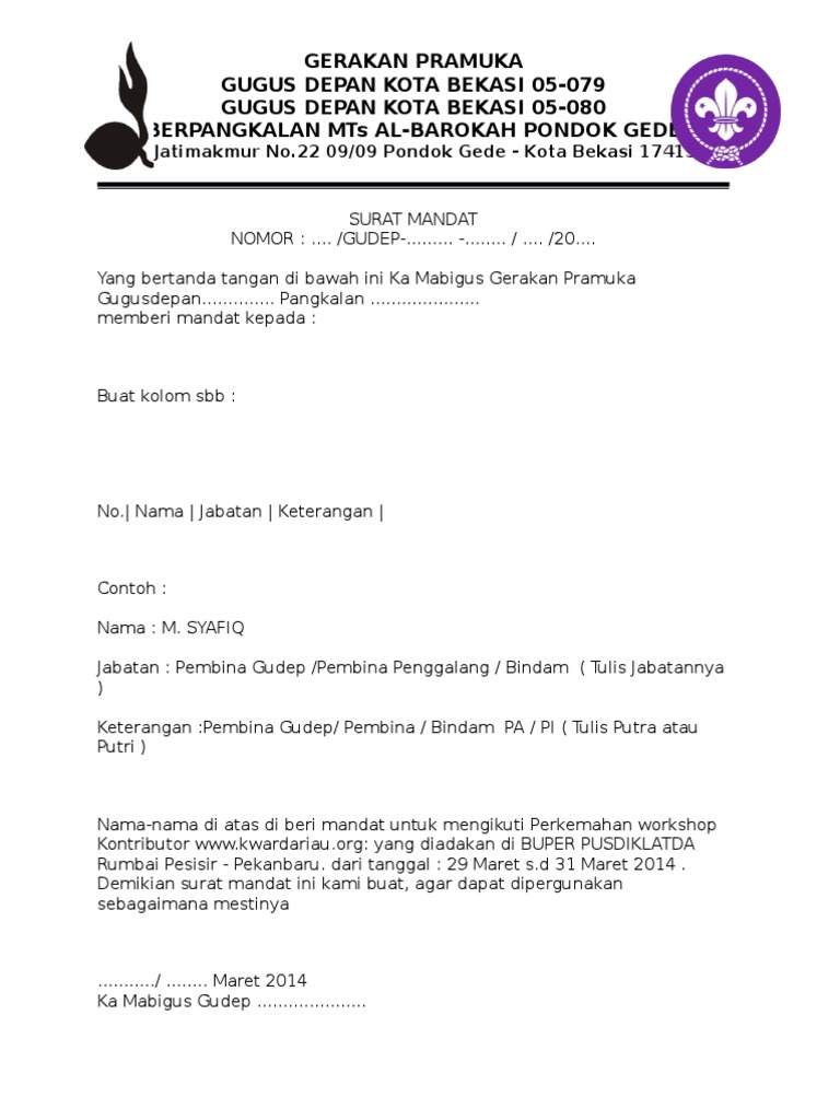 Surat Mandat Gerakan Pramuka