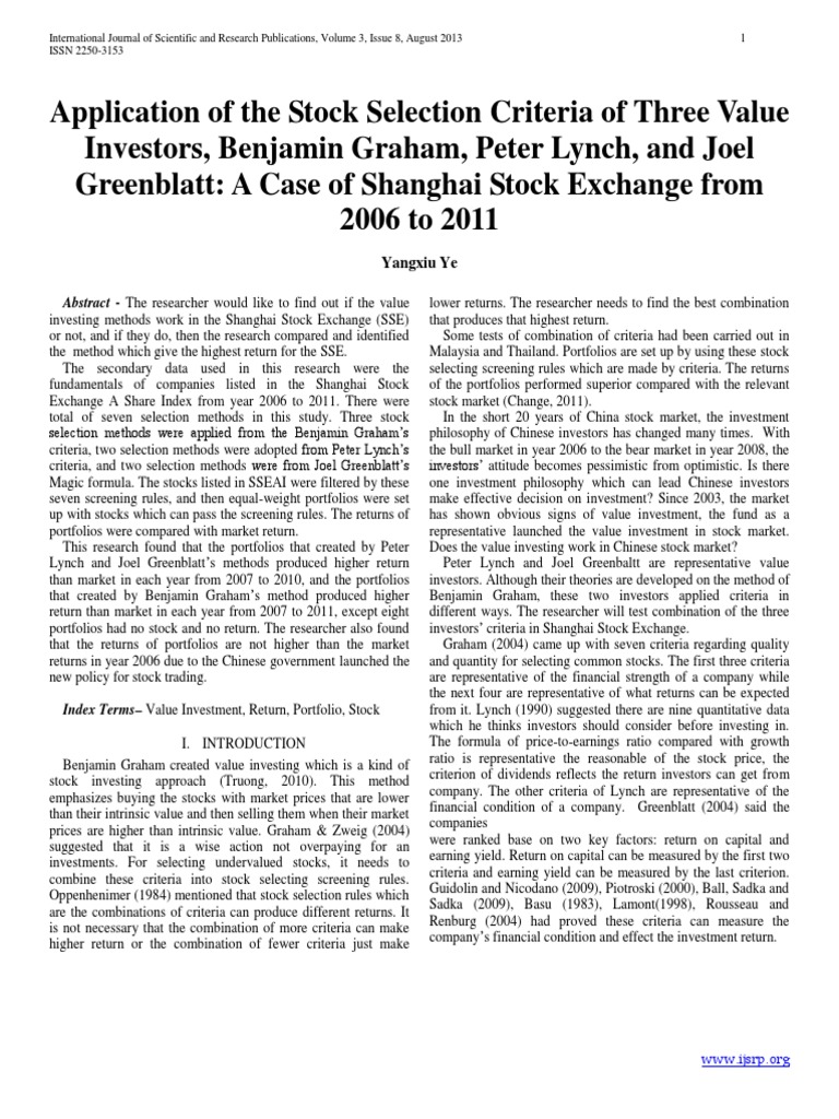 Stock Selection Criteria | PDF | Investing | Stocks