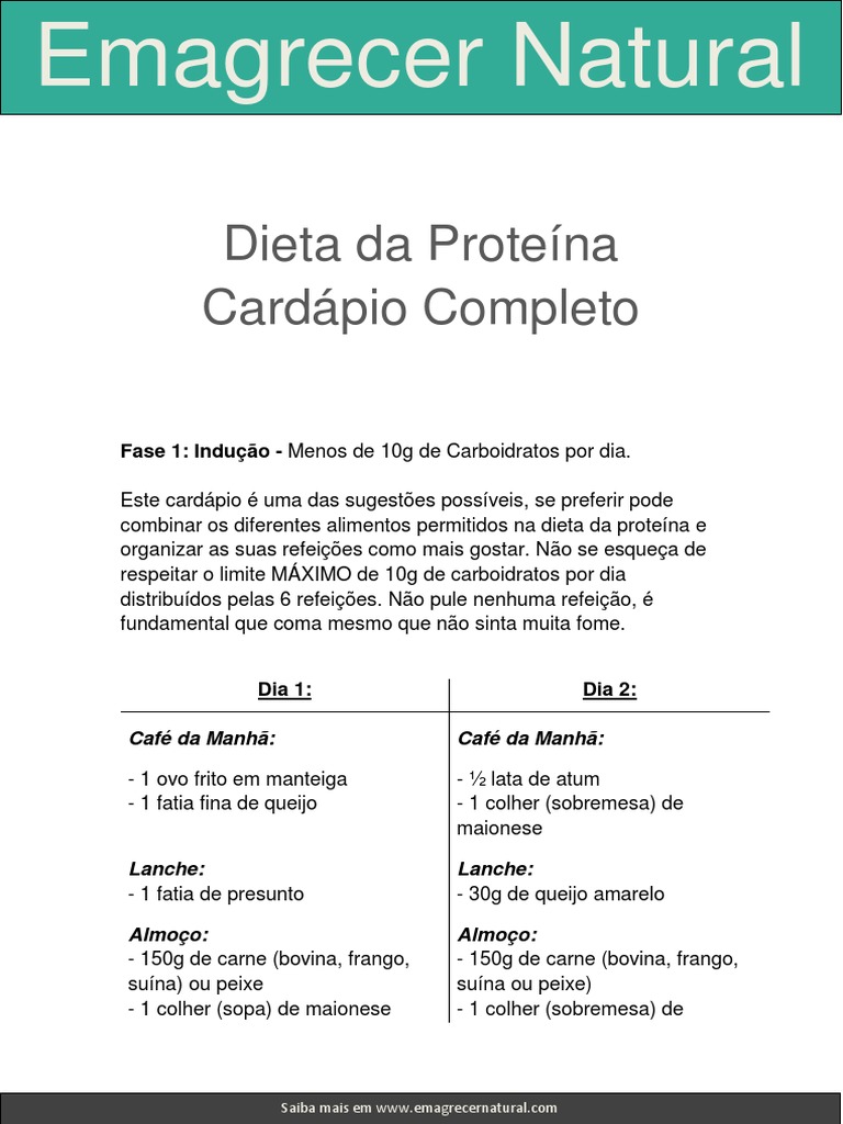 Cardapio Completo Da Dieta Da Proteina | PDF | Queijo | Almoço
