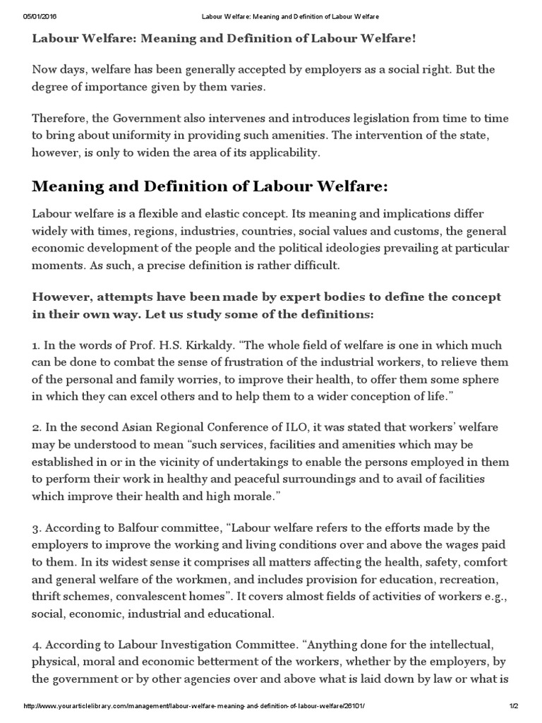 Labour Welfare - Meaning and Definition of Labour Welfare | PDF ...