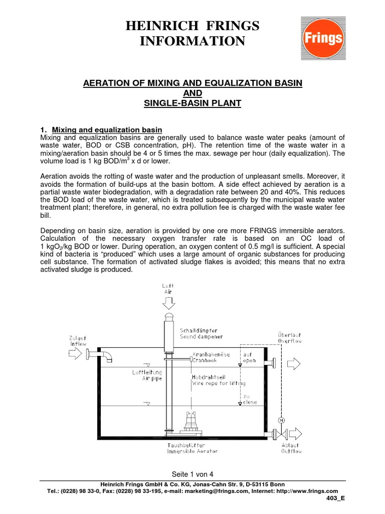 Aeration of Mixing and Equalization Basin Wastewater Sewage Treatment