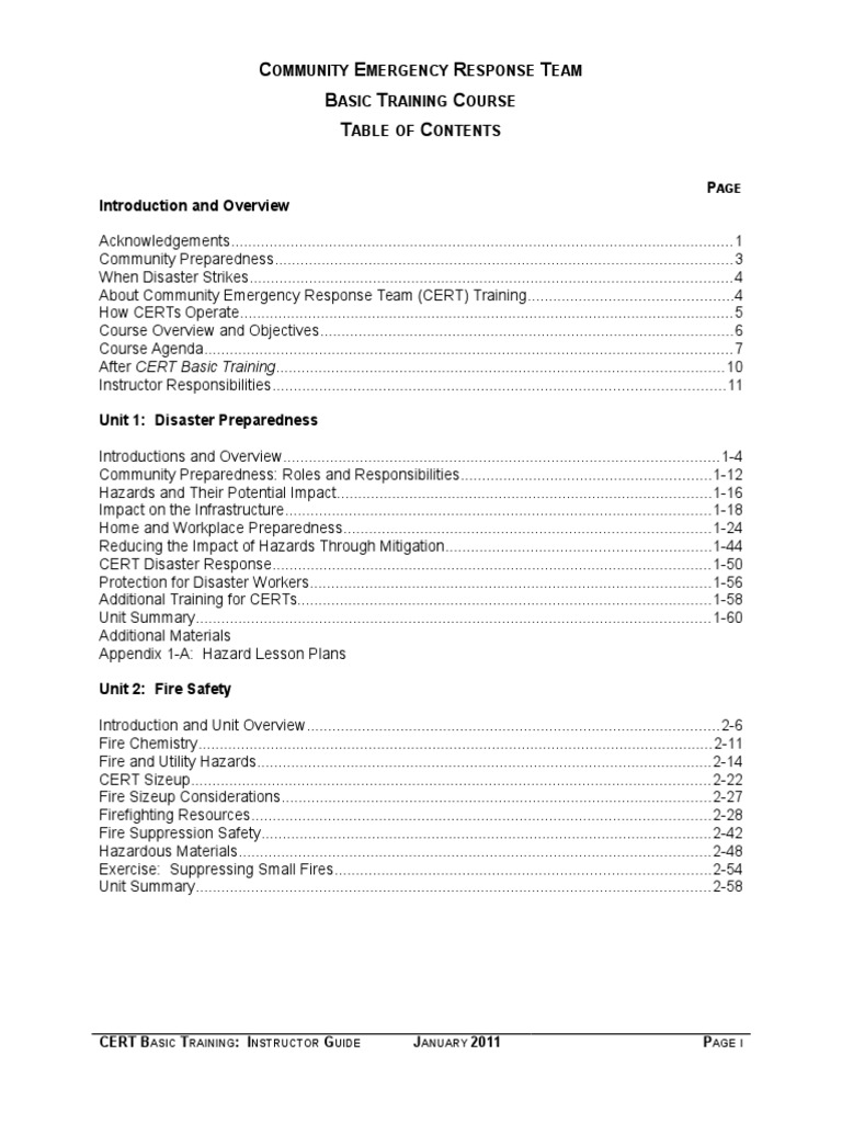 Cert Ig Toc Jan20114 | PDF | Emergency Services | Emergency Management