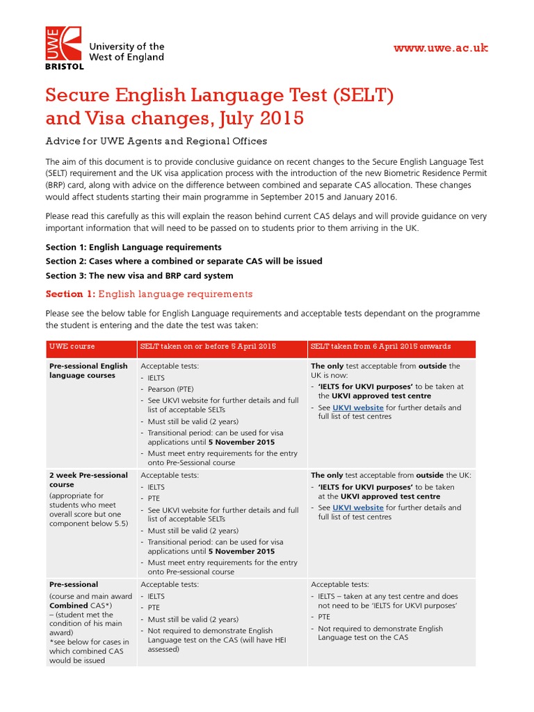 Selt and Visa Advice Document June 2015 | PDF | International English ...