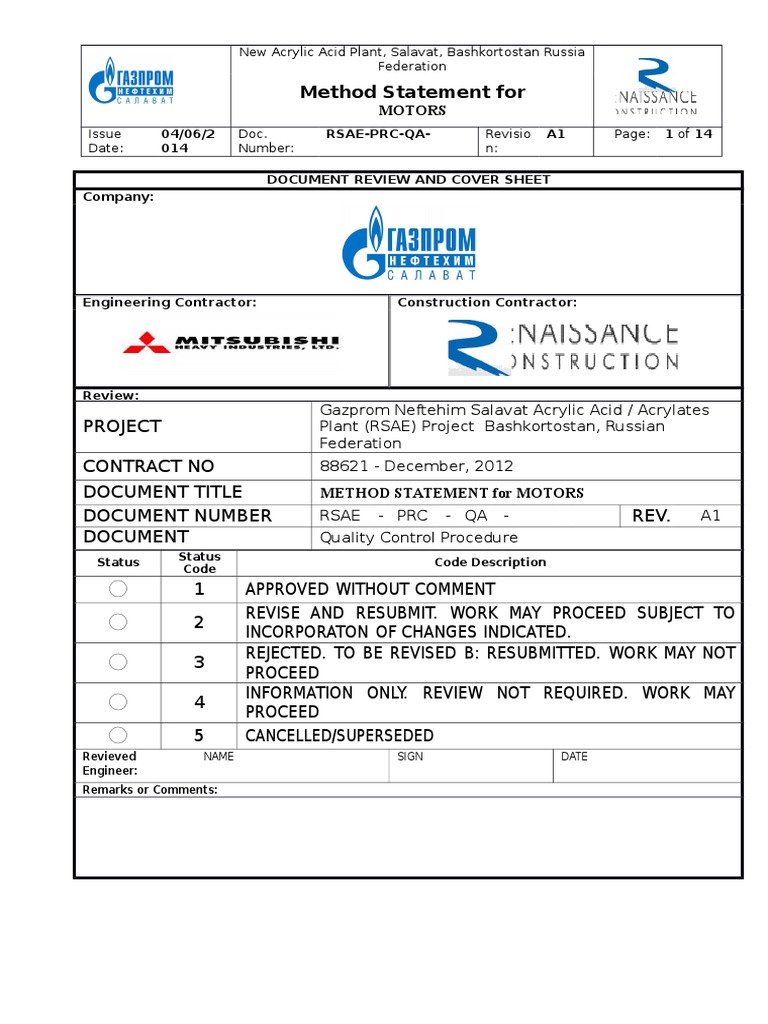 Motor Testing Method Statement | PDF | Power Supply | Insulator ...