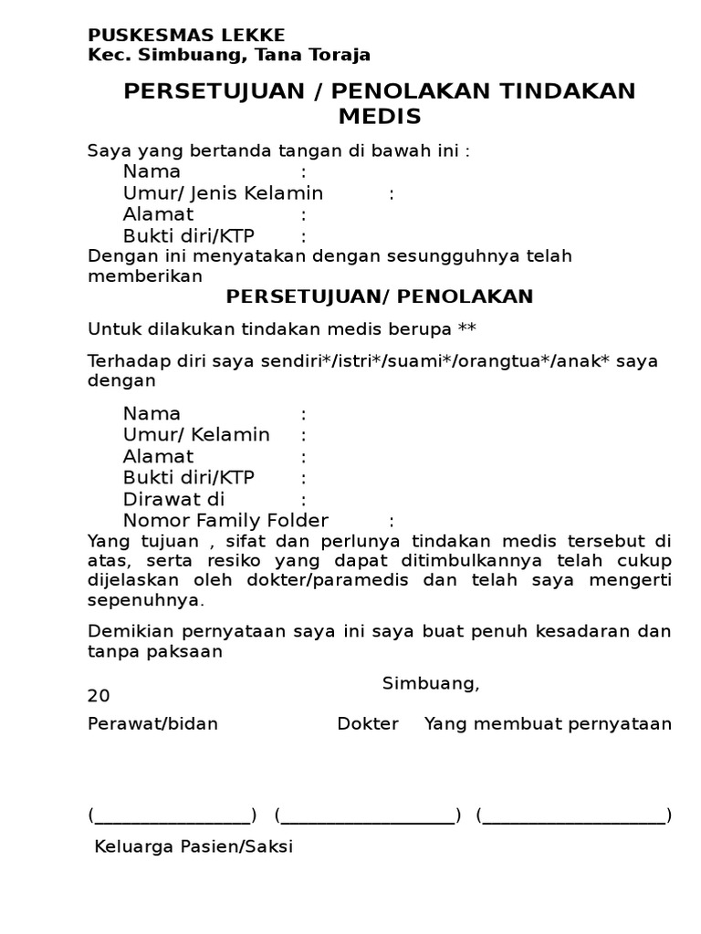 Surat Persetujuan Dan Penolakan Tindakan Pdf