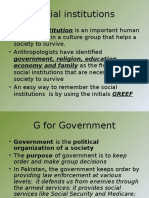 Social Institutions: Government, Religion, Education, Economy and Family As The Five Basic