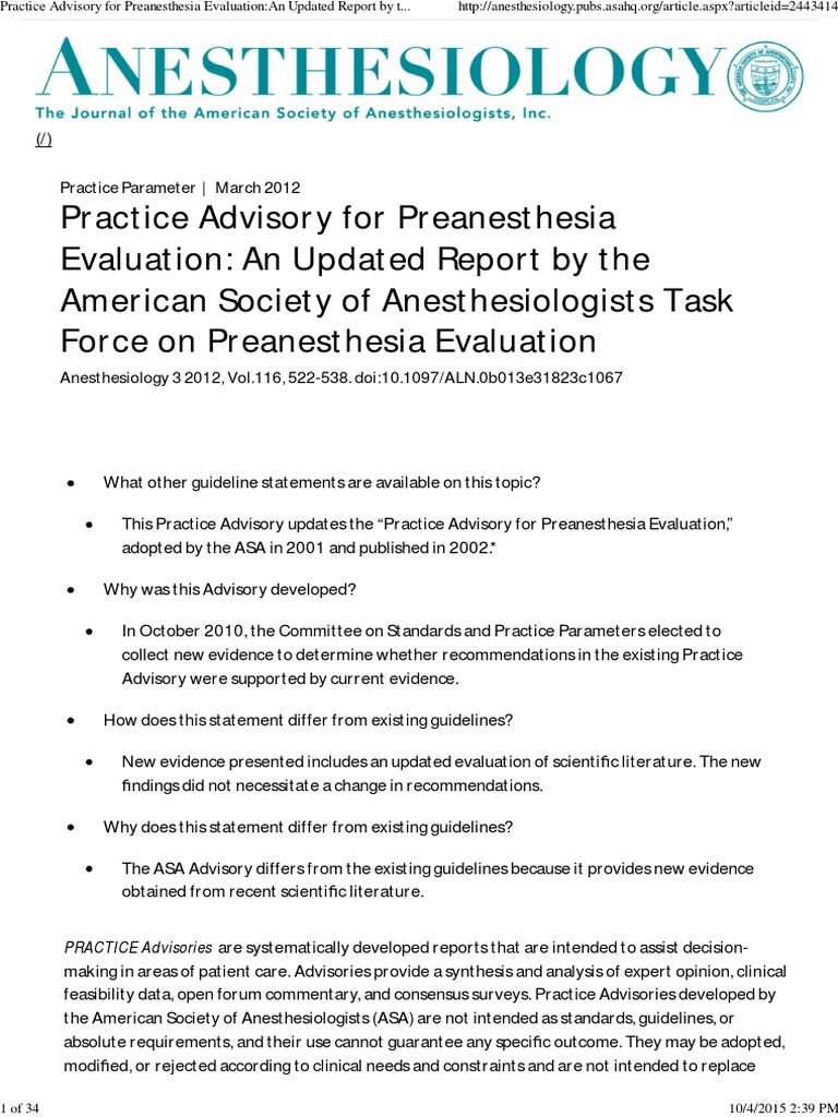 ASA Guidelines Surgery Anesthesia