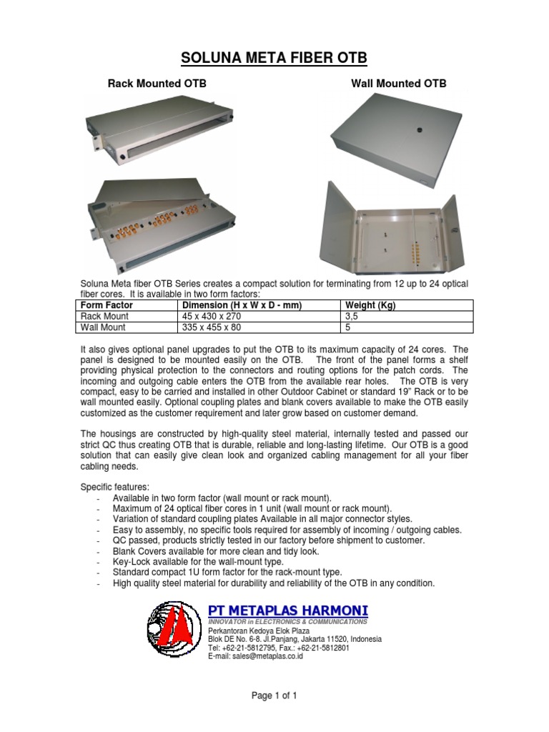 Soluna Meta Fiber OTB Solutions | PDF | Computers | Technology ...