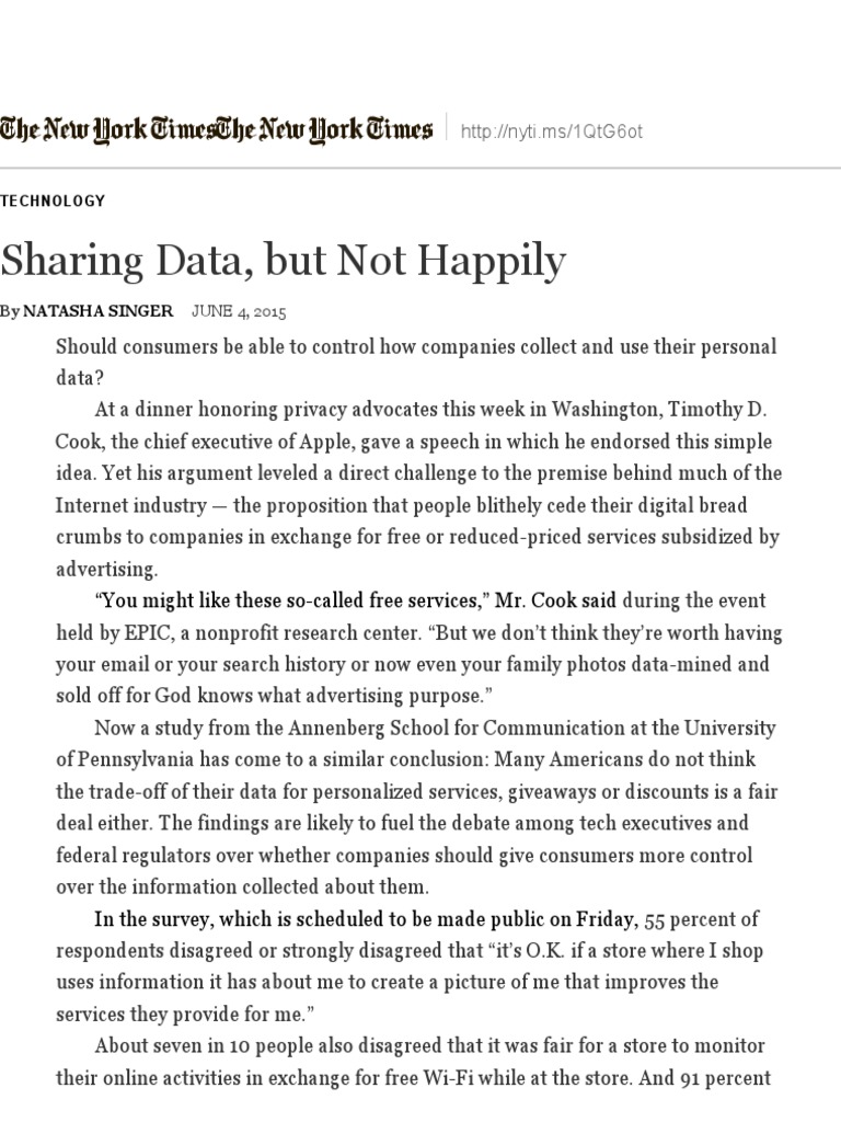Singer, 2015, Sharing Data, But Not Happily | PDF | Uber (Company ...