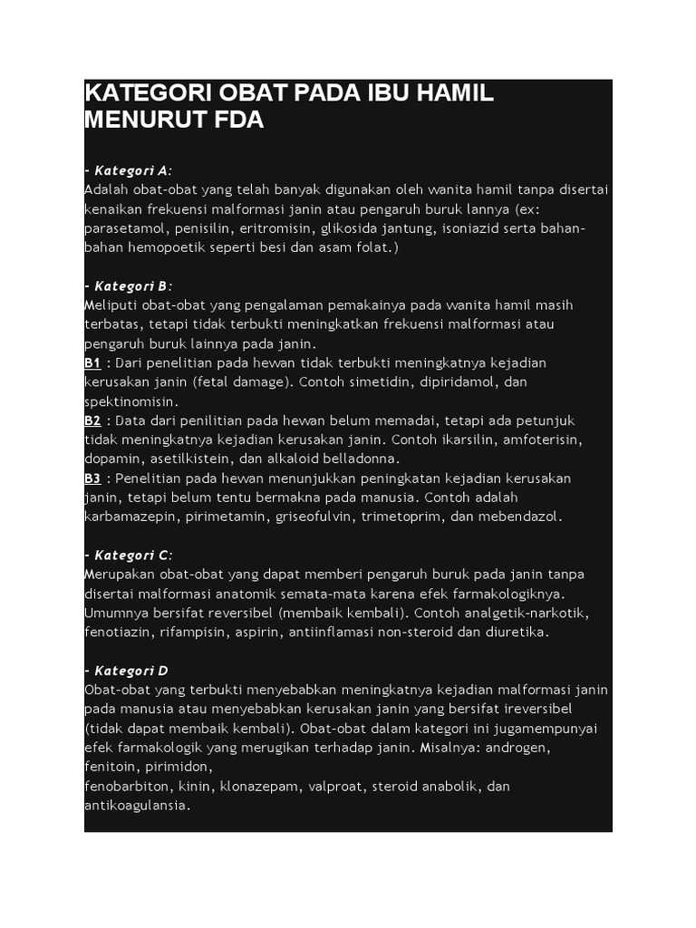 Kategori Obat Pada Ibu Hamil Menurut FDA