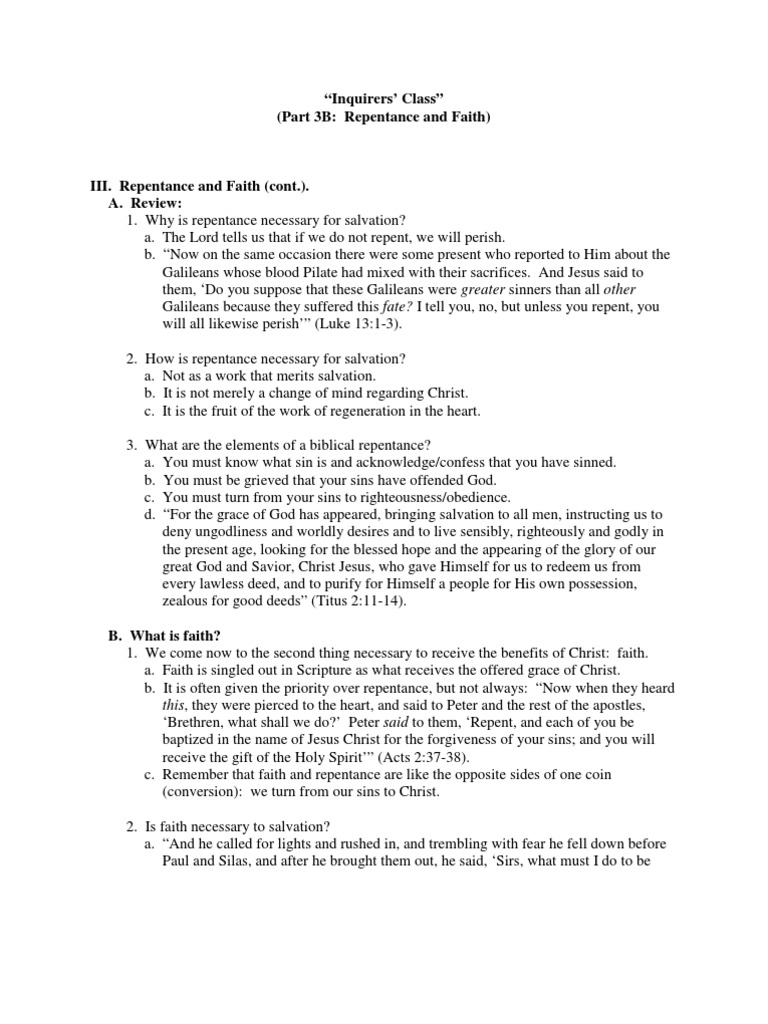 Repentance and Faith for Salvation | PDF | Repentance | Jesus