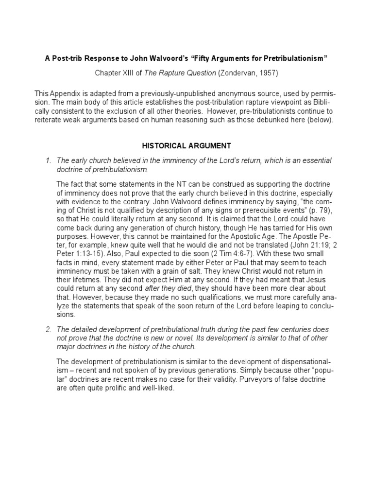 Post-Tribulationism vs. Pretribulationism | PDF | Rapture | Great ...