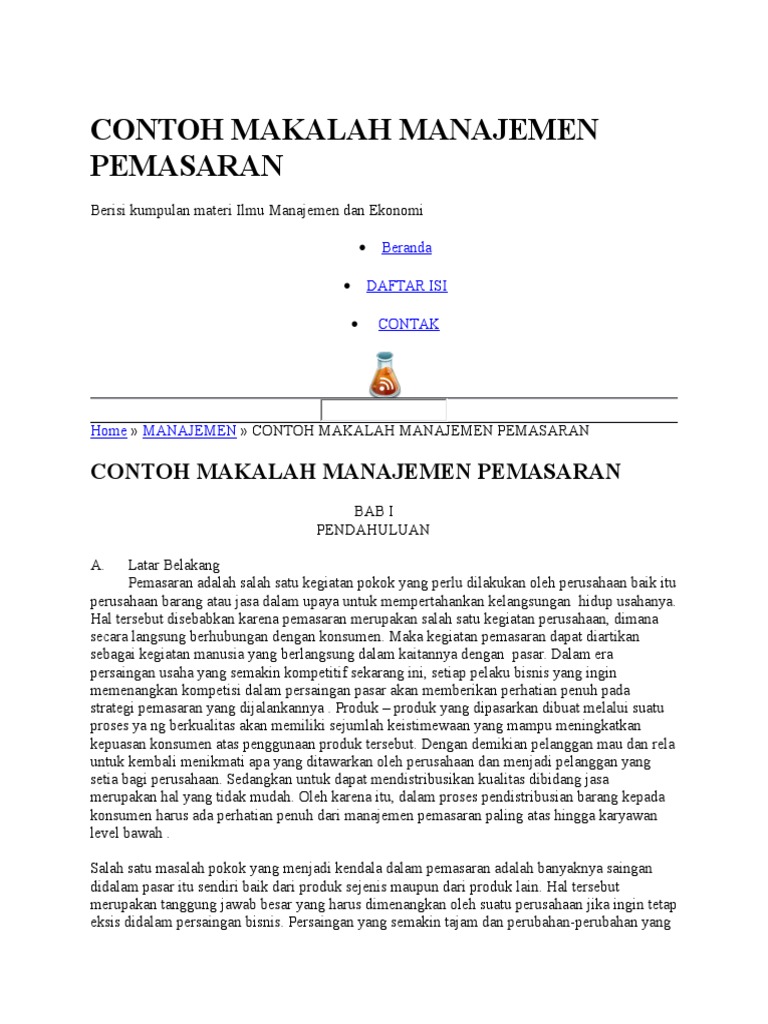 Contoh Makalah Manajemen Pemasaran