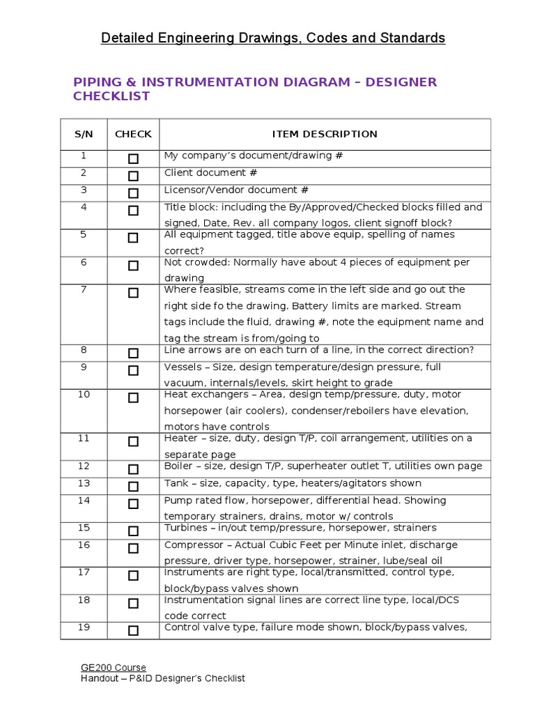 P&ID Designer's Checklist Guide | PDF | Technology & Engineering