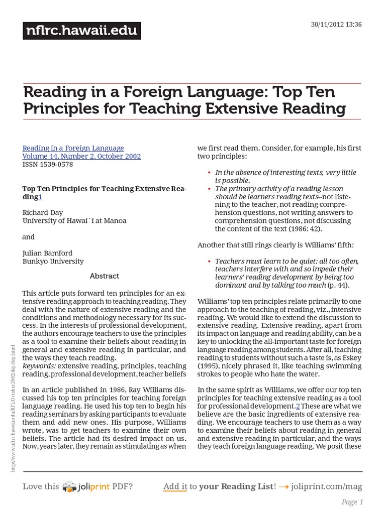 Top Ten Principles for Extensive Reading | PDF | Foreign Language ...