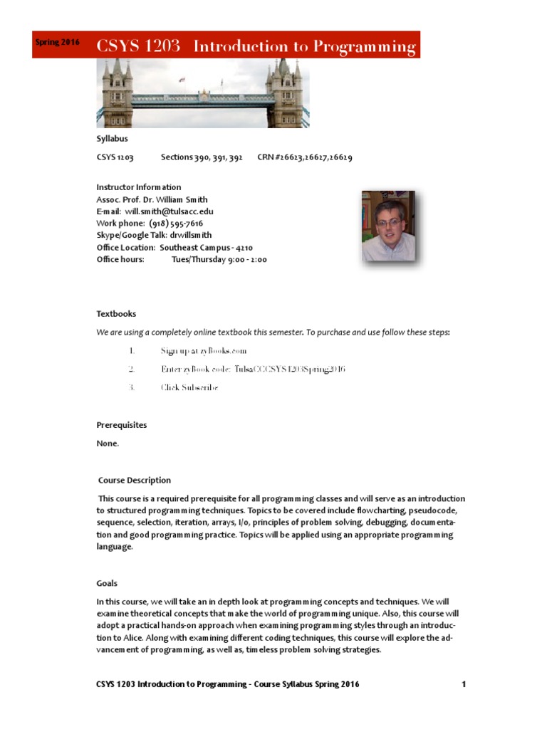 CSYS 1203 Programming Syllabus Spring 2016 | PDF | Academic Dishonesty ...
