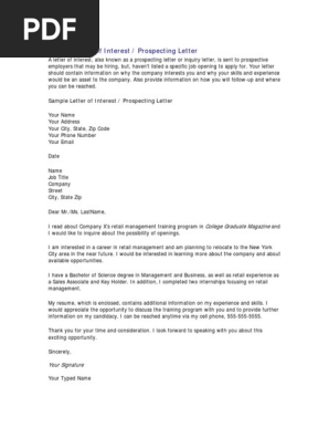 Sample Letter of Interest