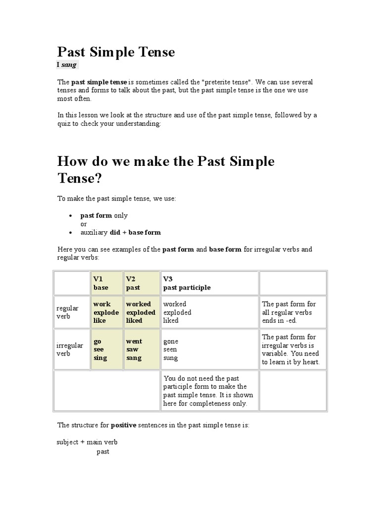 Past Simple Tense | PDF | Grammatical Tense | Verb