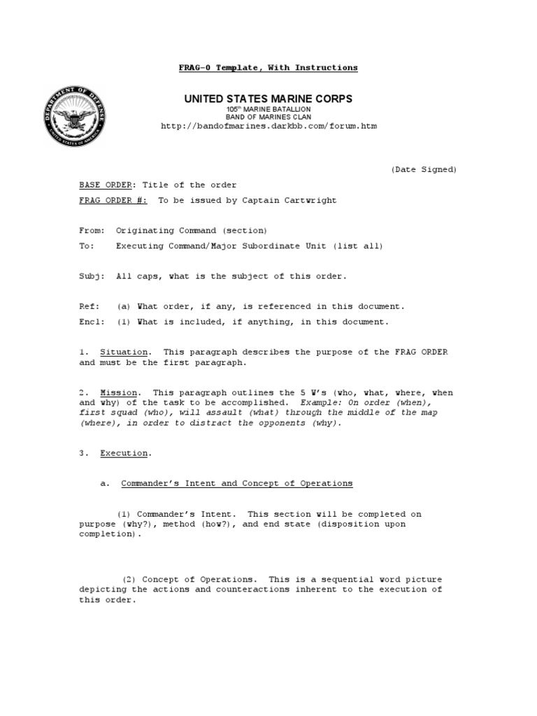 FragO Template United States Marine Corps Military Science