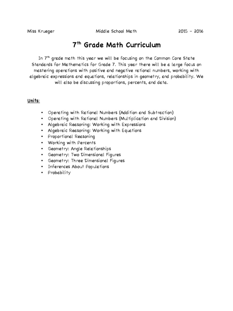 7th Grade Math Curriculum Overview | PDF | Wellness