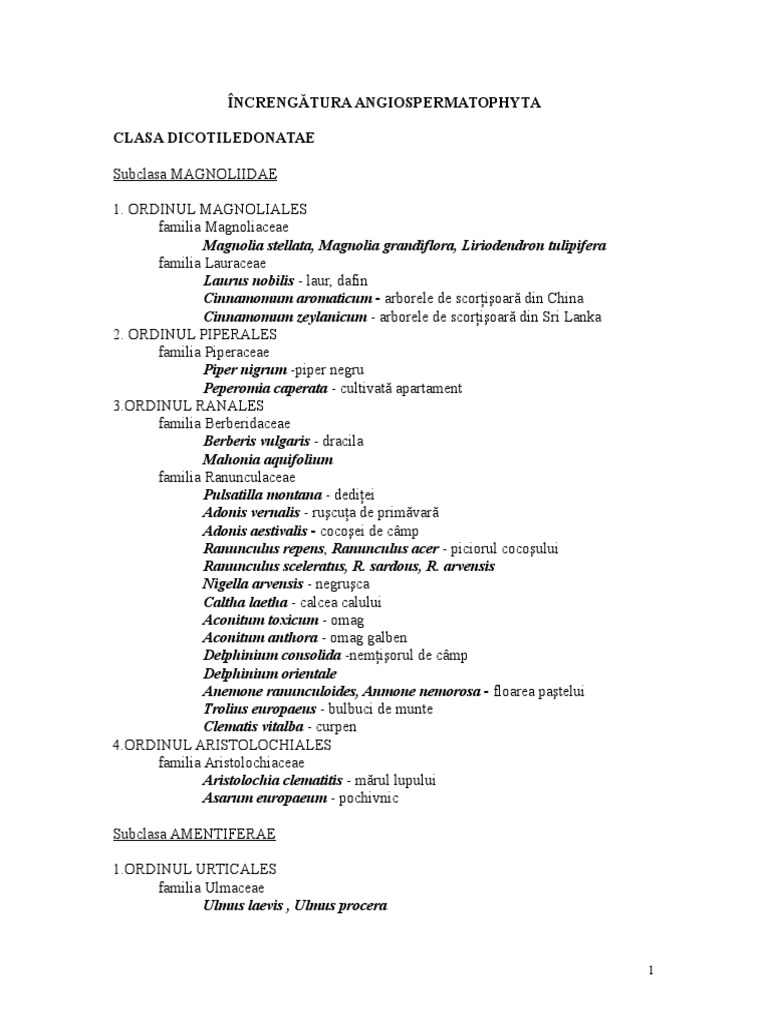 Lista Specii Angiosperme | PDF