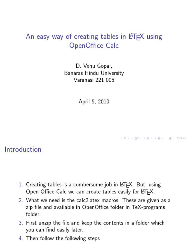 An Easy Way of Creating Tables in L Tex Using Openoffice Calc PDF