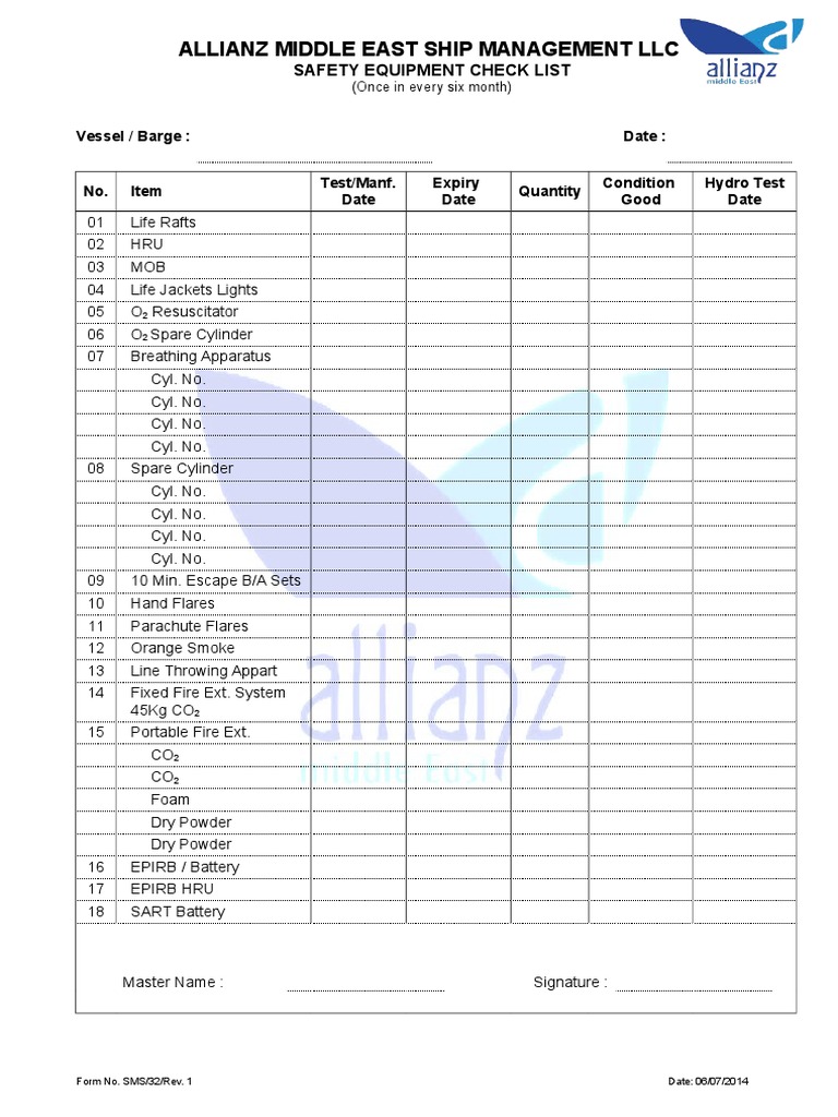 Ship Safety Equipment Checklist | PDF