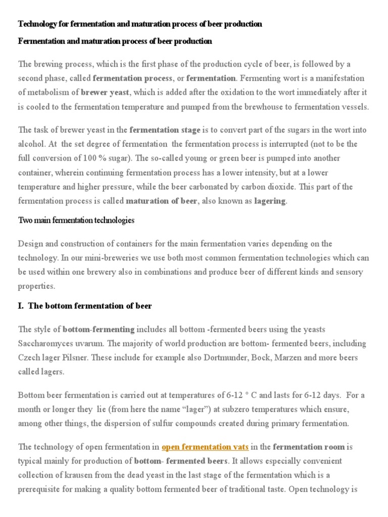 Beer Fermentation and Maturation Technology | PDF | Brewing | Brewery