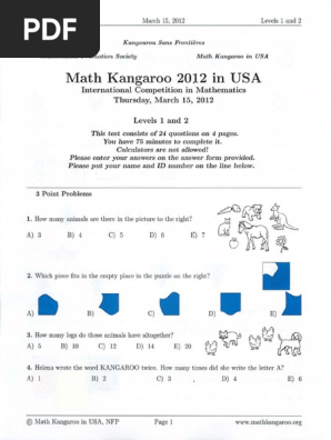 Math Kangaroo 2012 Level 1 2 Contest | Pdf