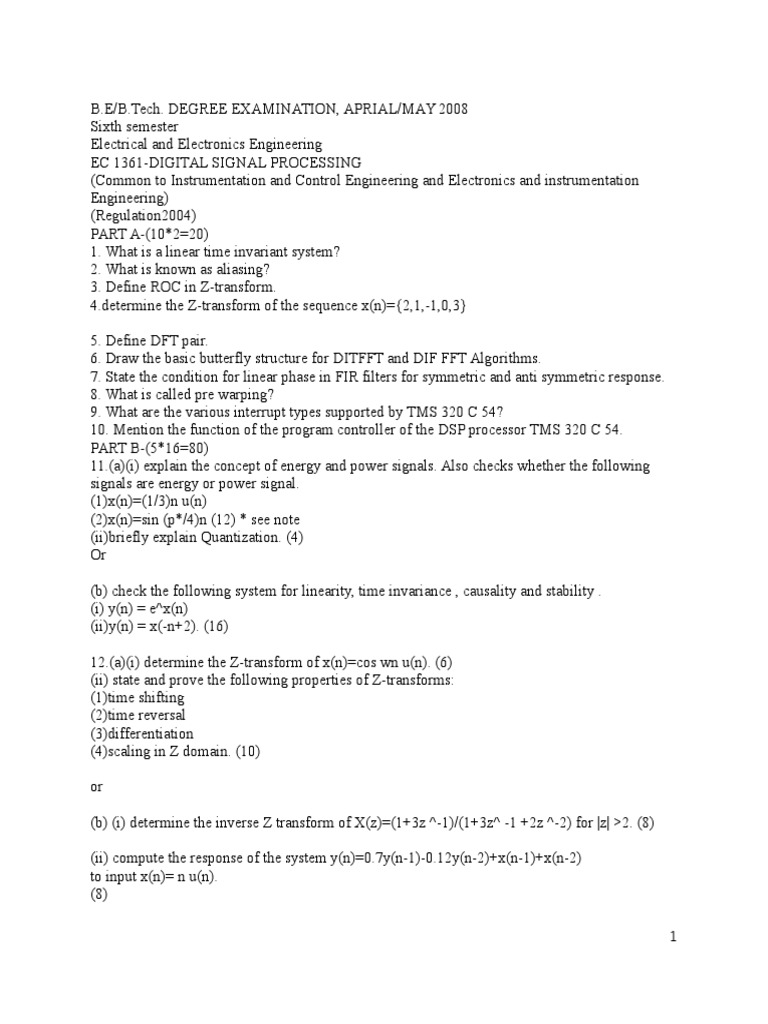 Dsp Questions Digital Signal Processing Computers