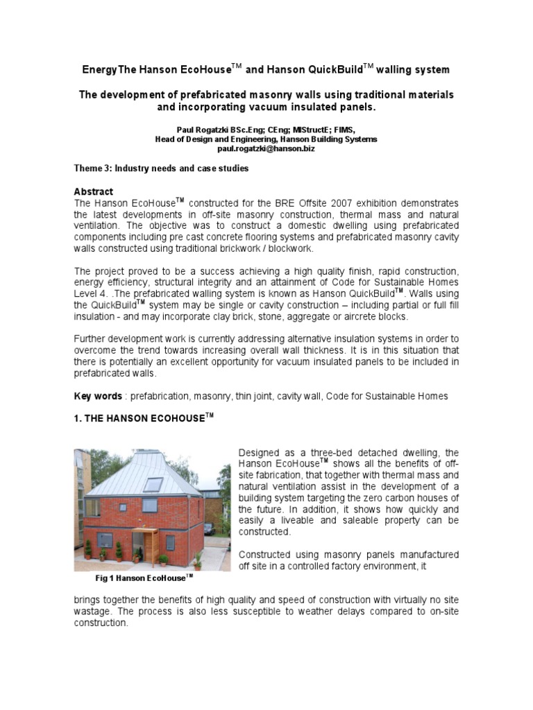 Hanson EcoHouse: Prefab Masonry Innovation | PDF | Masonry | Brick