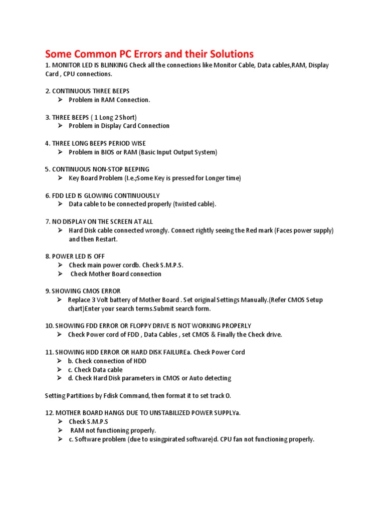 Some Common PC Errors and Their Solutions | PDF | Floppy Disk | Disk ...