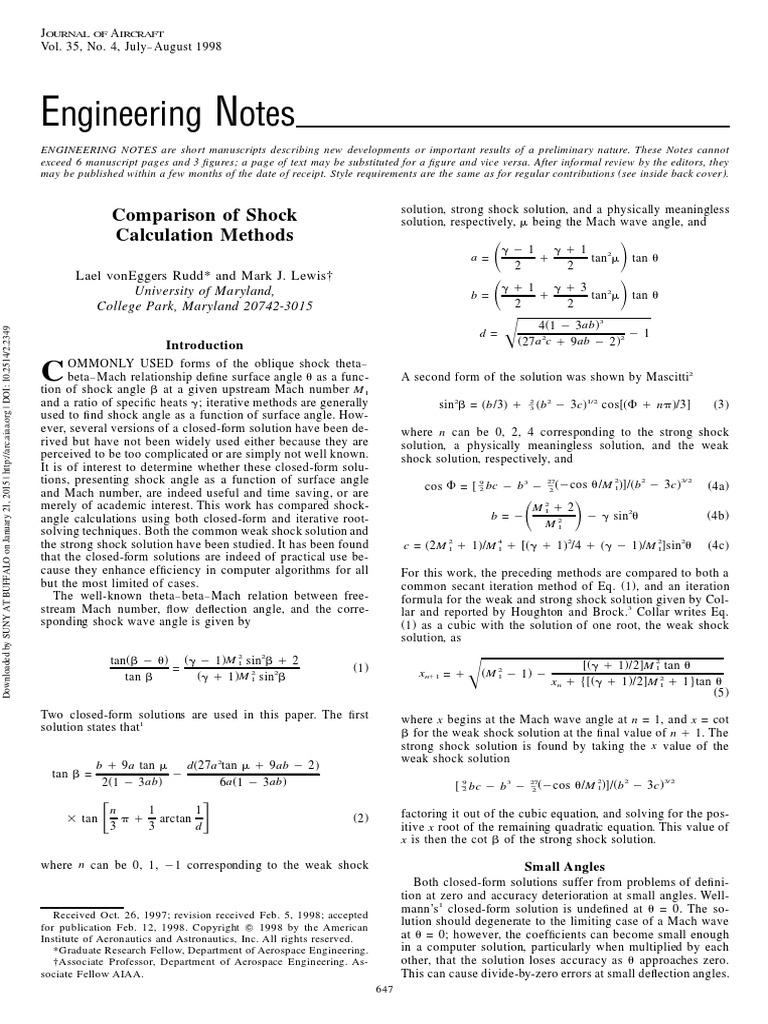 Comparison of Shock Calculation Methods Vortices Mach Number