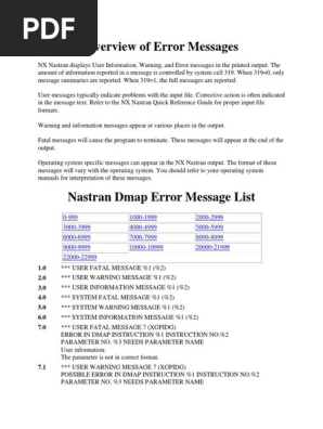 Nastran Error List | PDF | Parameter (Computer Programming 