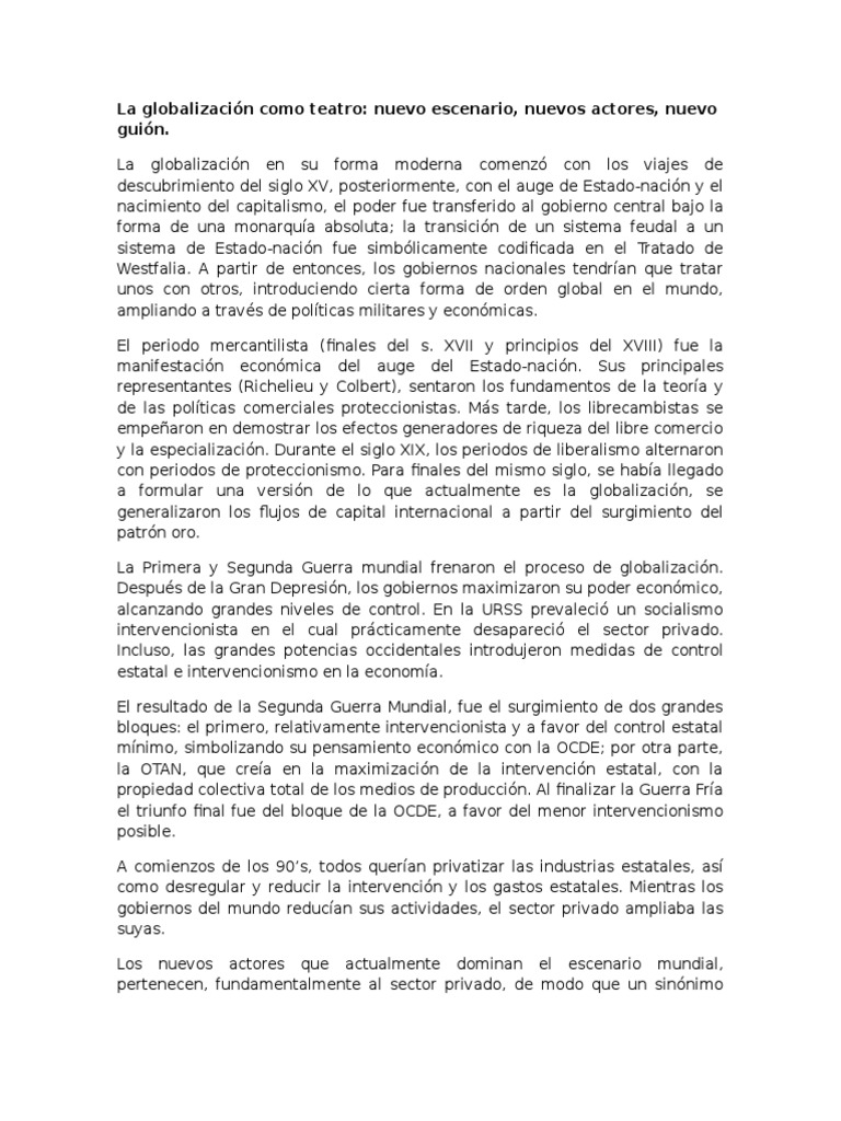 La Globalizaci n Como Teatro PDF Globalizaci n Organizaci n No