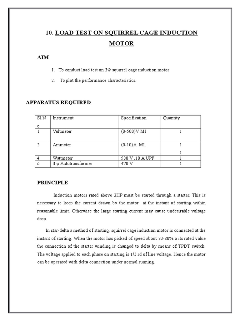 Load Test On Squirrel Cage Induction Motordocx | PDF