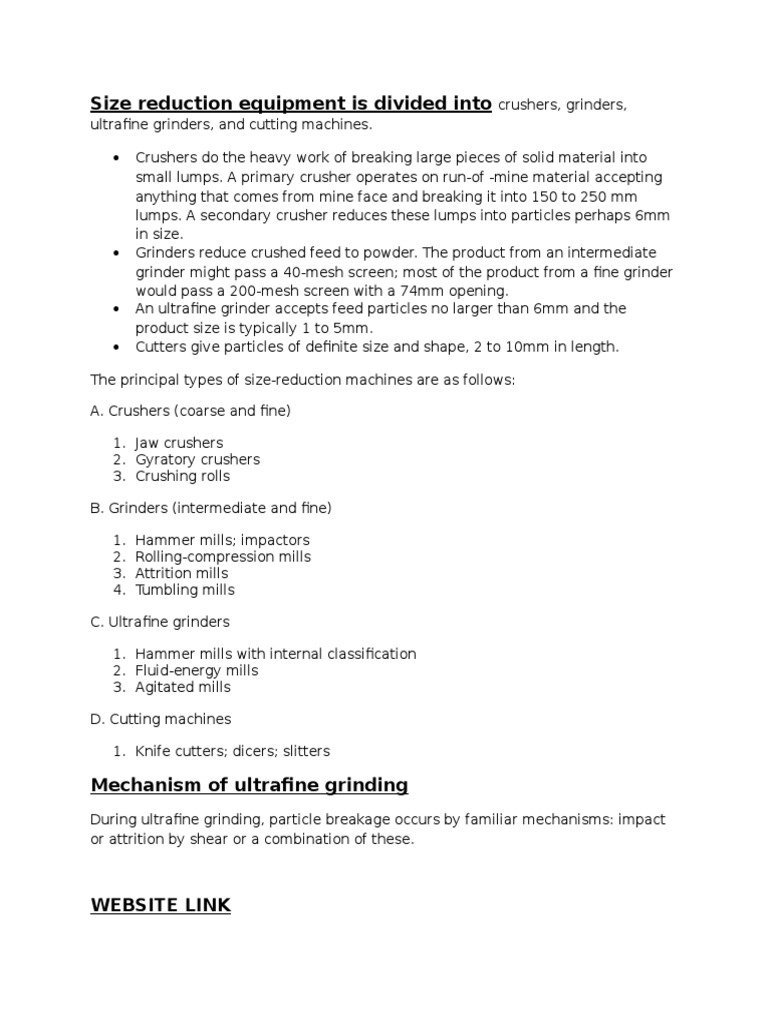 Classification and Mechanisms of Size Reduction Equipment for Crushing