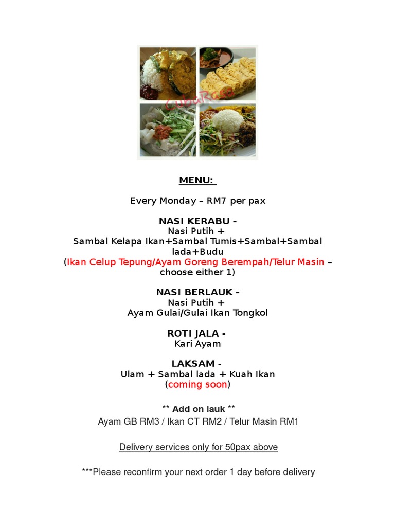 Roti Jala with Chicken Curry Menu | PDF