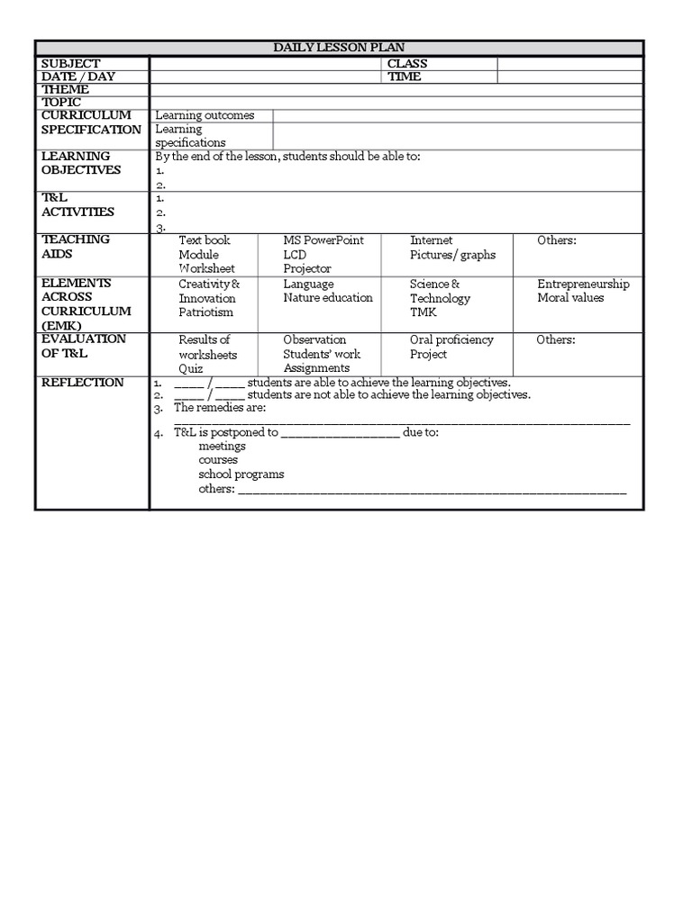 Daily Lesson Plan Layout | PDF