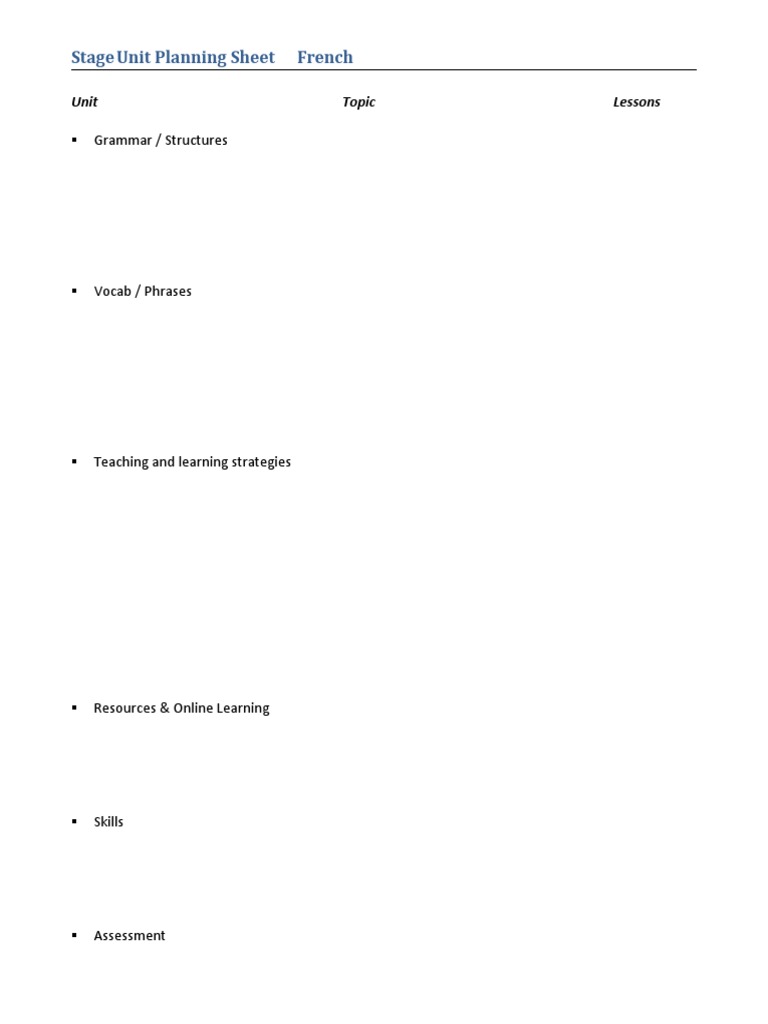 Unit Planning Sheet | PDF