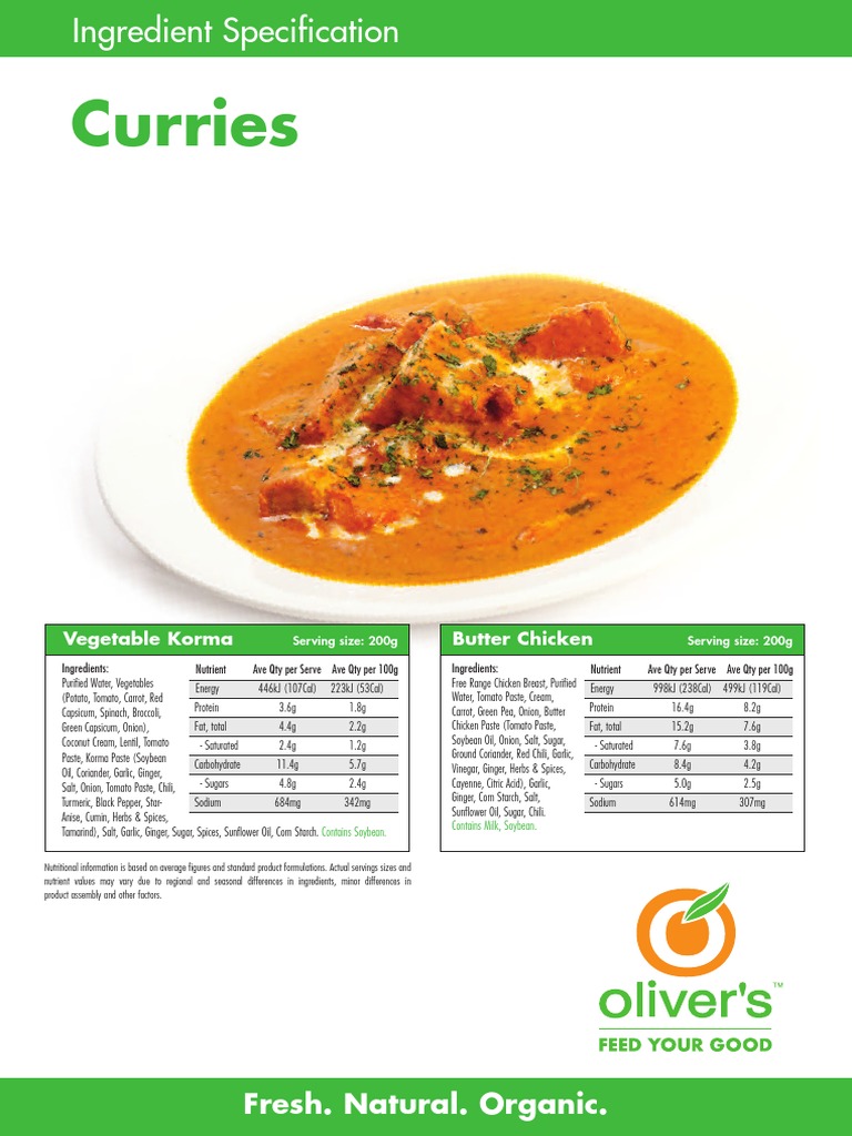 A4 Curries Nutri Info | PDF | Cooking, Food & Wine