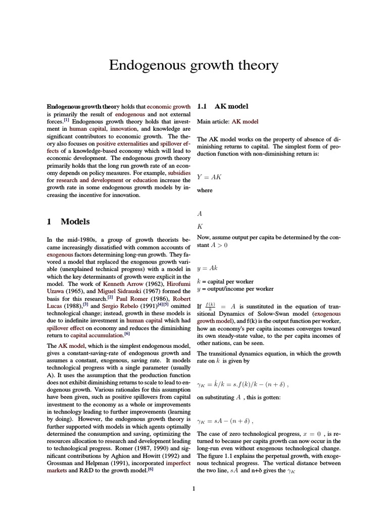Endogenous Growth Theory Two Sector Pdf Economic Theories