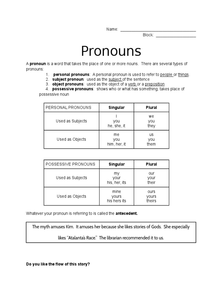 Understanding Pronouns and Their Usage | PDF | Language Arts ...