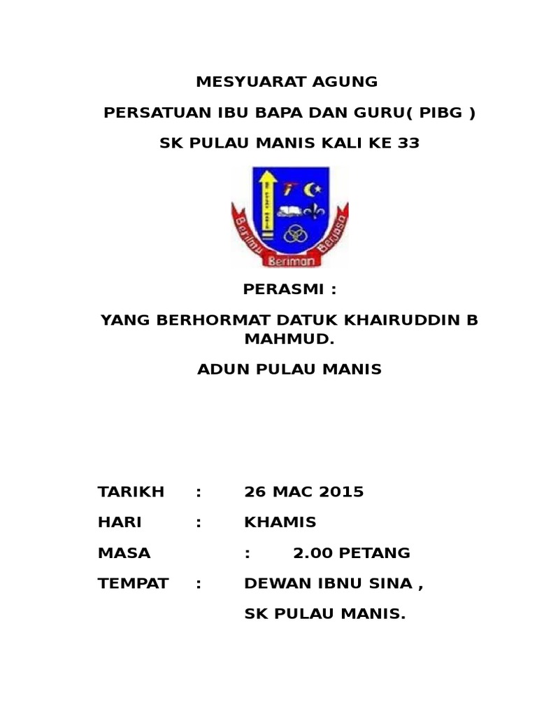 Surat Kebenaran Penubuhan Persatuan Ibu Bapa Dan Guru