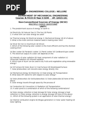 Ncse Mcq Qb Solar Energy Wind Power