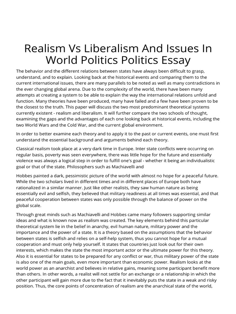 Realism Vs Liberalism Essay
