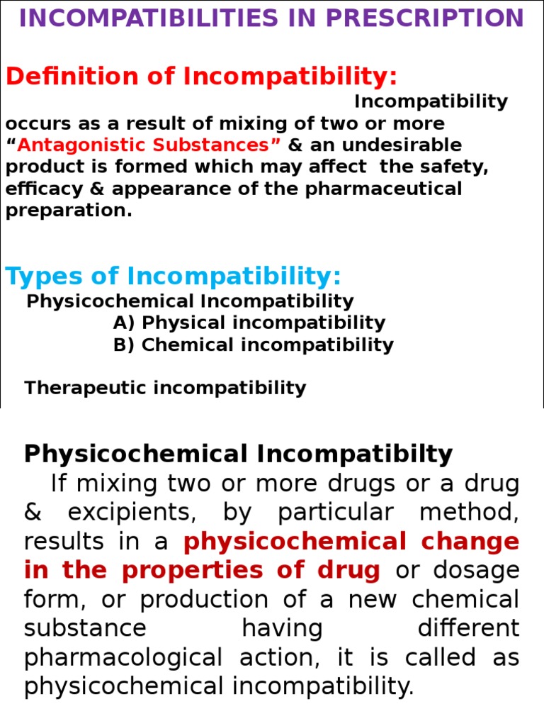 Incompatibilities in Pharmaceutical Prescriptions | PDF | Solubility ...