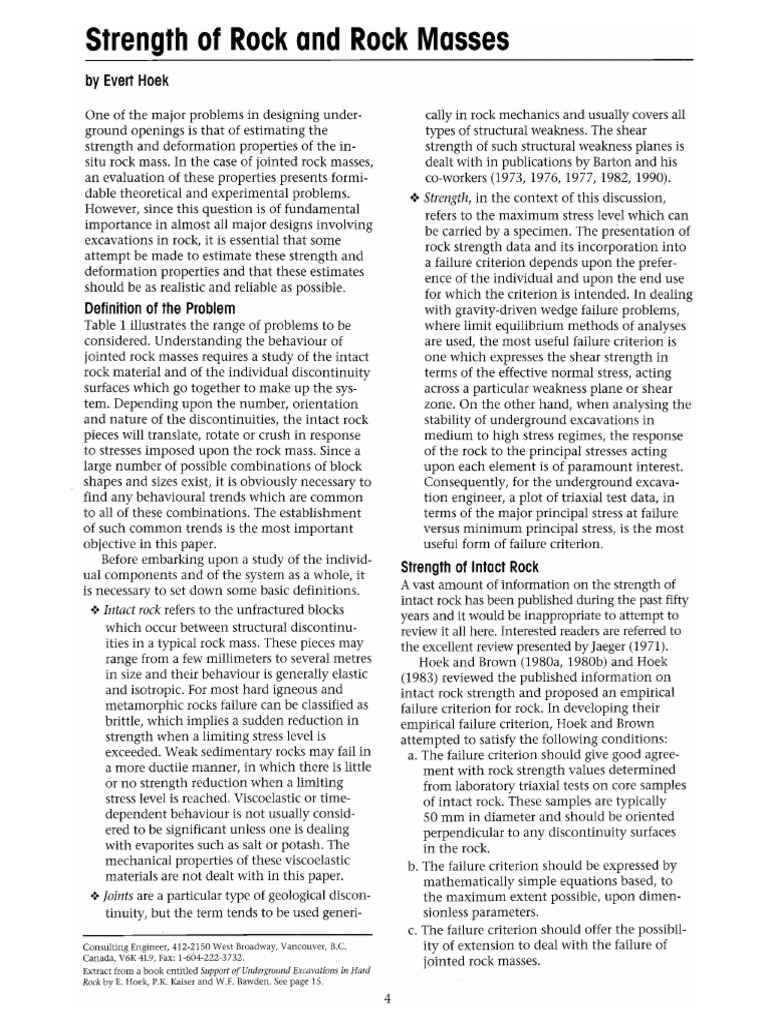 1994 Strength of Rock and Rock Masses | PDF