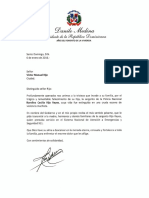 Carta de Condolencias Del Presidente Danilo Medina A Víctor Manuel Rijo Por Fallecimiento de Su Hija, Carolina Cecilia Rijo Reyes